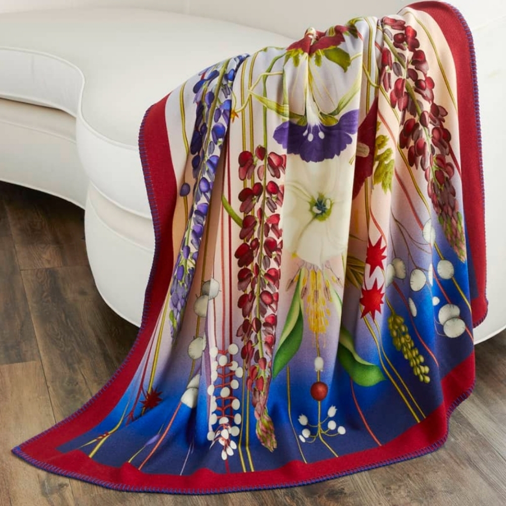 Christian Lacroix Merino Wool Amytis Indigo Floral Multicolor Throw Blanket